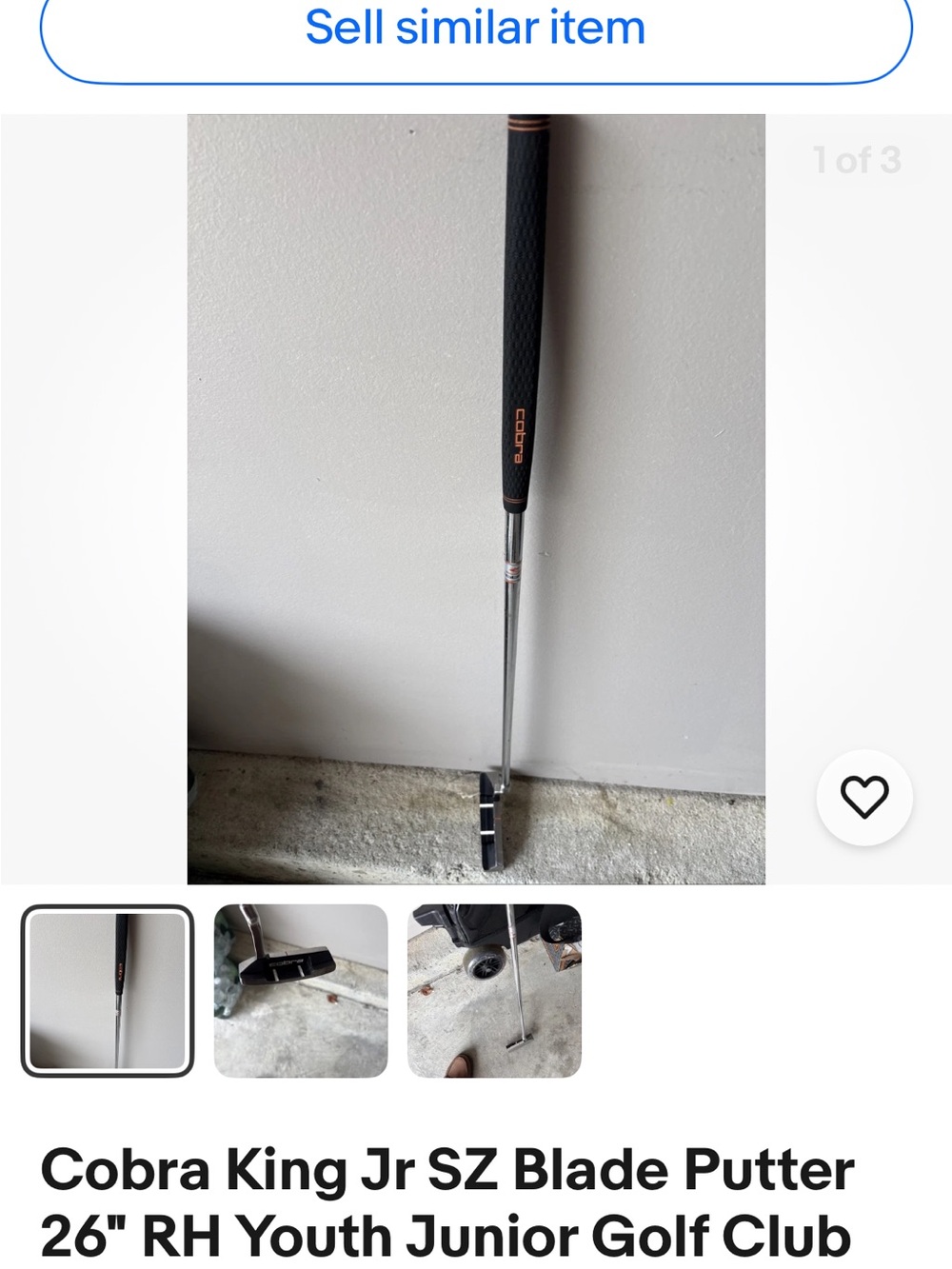 Cobra Jr. SZ Blade Putter — Black with White Alignment Marks